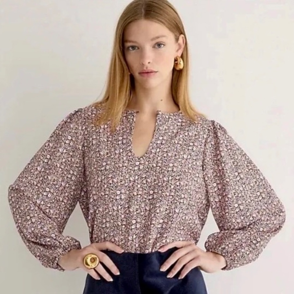 J. CREW‎ Puff Sleeve Top Blouse Floral Flourish Crepe Cottagecore Prairie Small